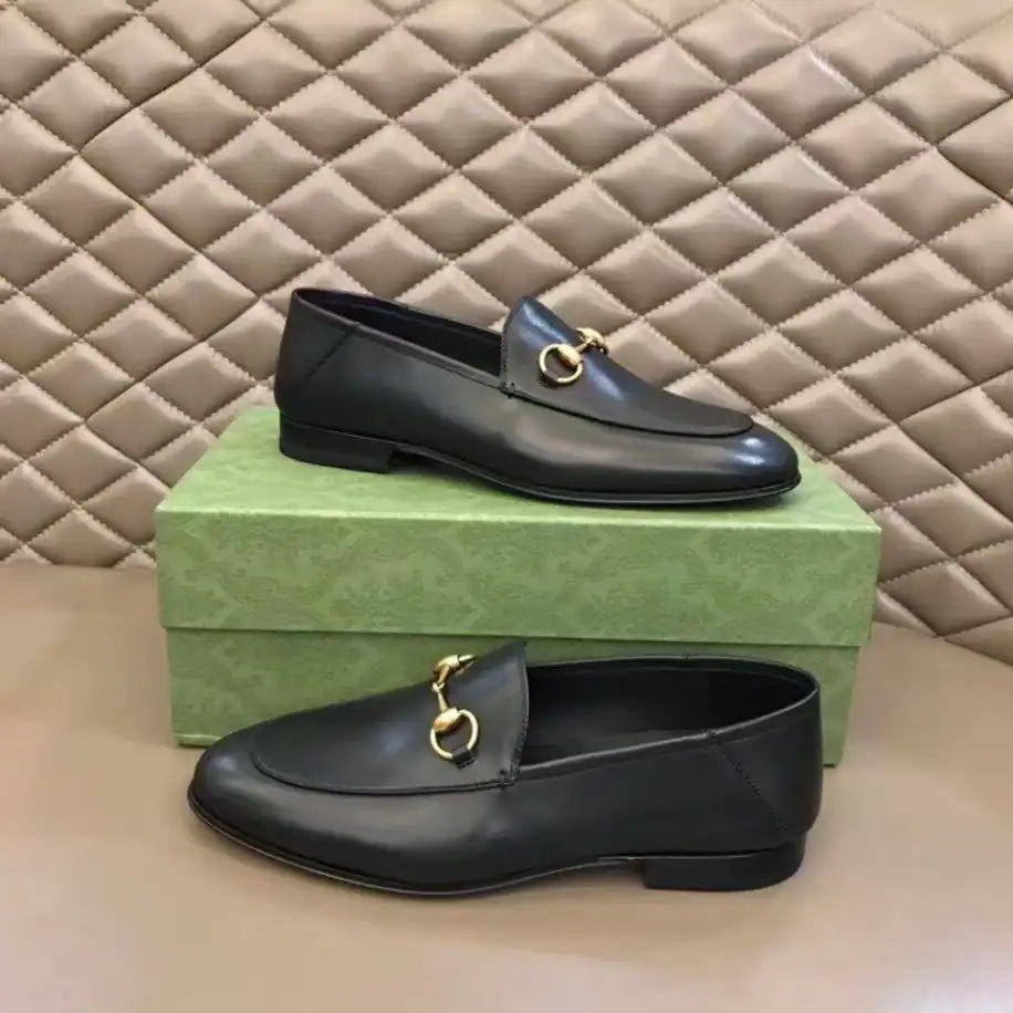 Gucci Gold Horsebit Leather Loafers - Black