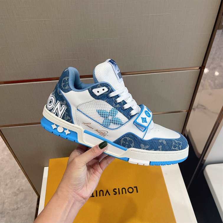 LV Trainer Sneakers - White/Blue