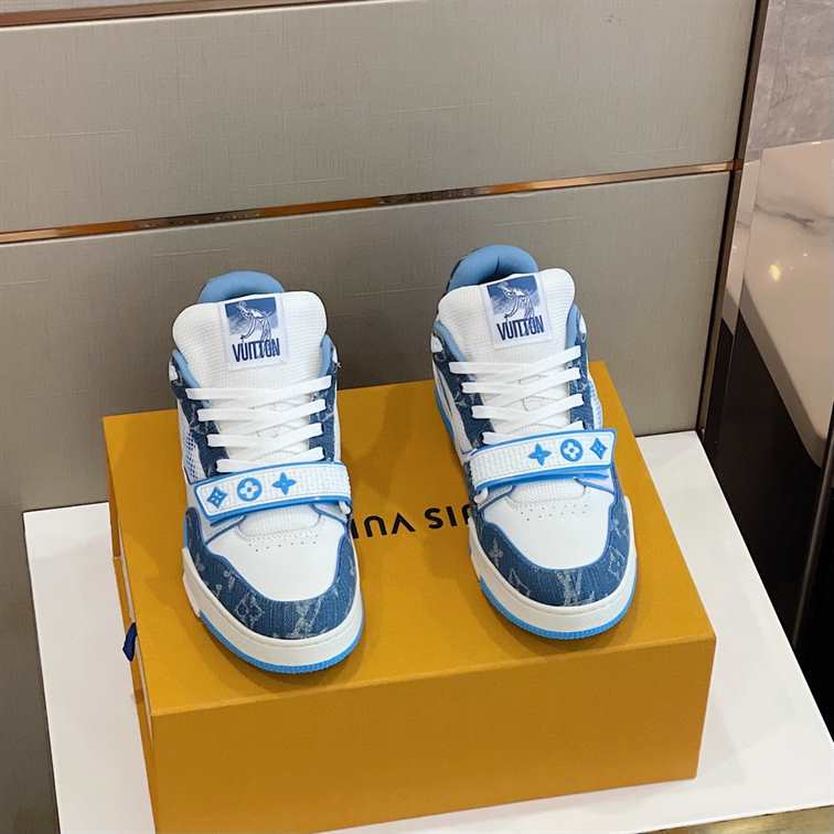 LV Trainer Sneakers - White/Blue