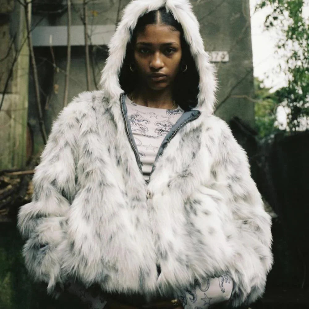 CORTEIZ Faux Fur Hooded Jacket - White