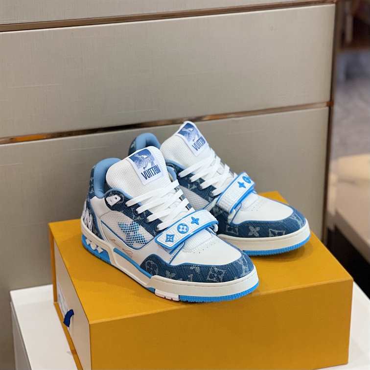 LV Trainer Sneakers - White/Blue