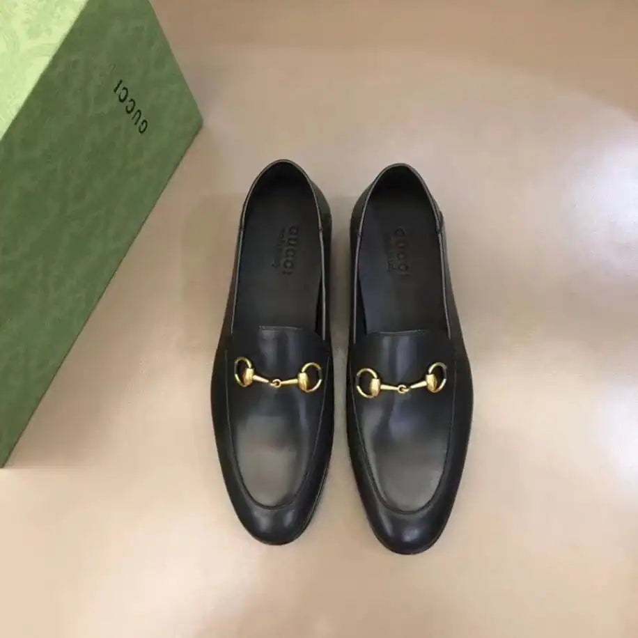 Gucci Gold Horsebit Leather Loafers - Black