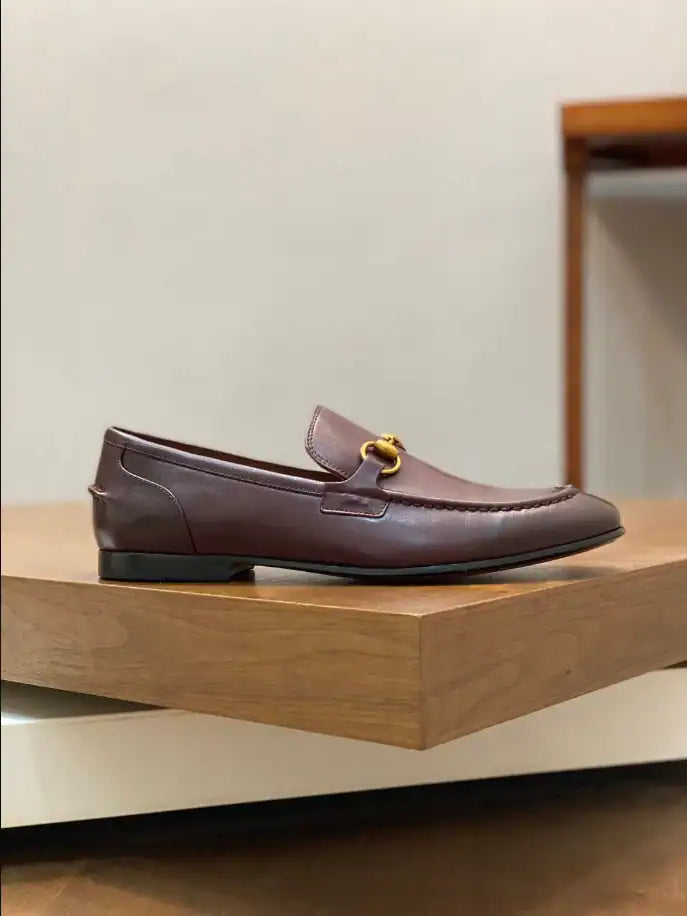 Gucci Jordaan Leather Loafers - Brown