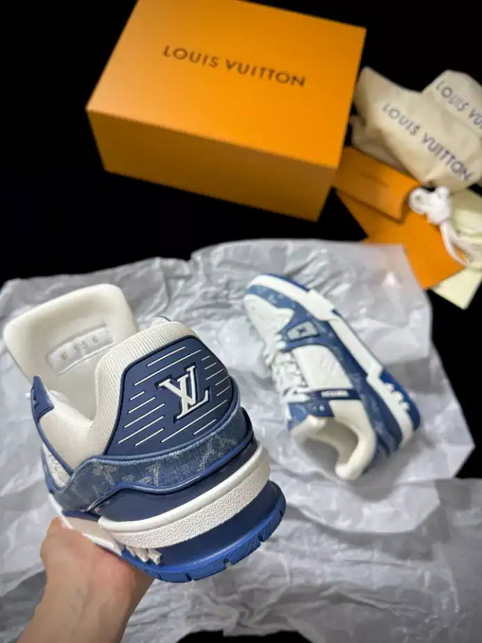 LV Trainer Sneakers - White/Blue