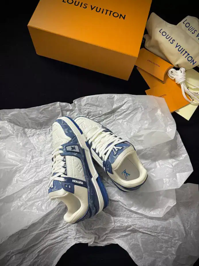LV Trainer Sneakers - White/Blue