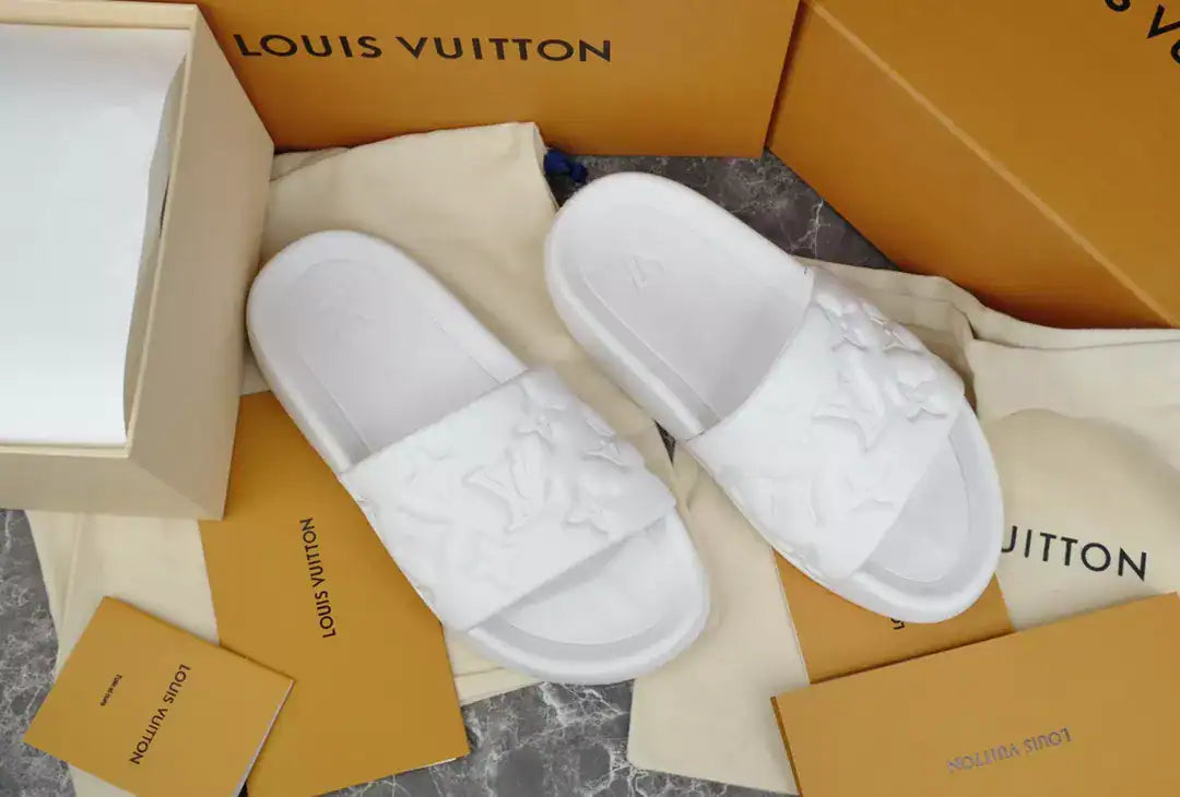 LV Square Slides - White