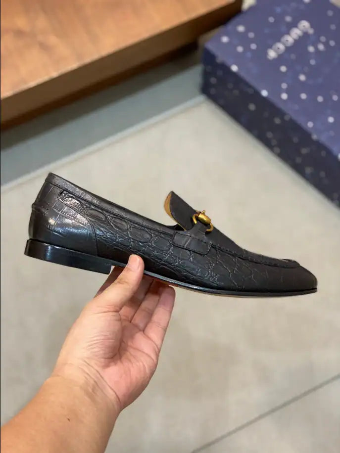 Gucci Jordaan Crocodile Loafers - Black