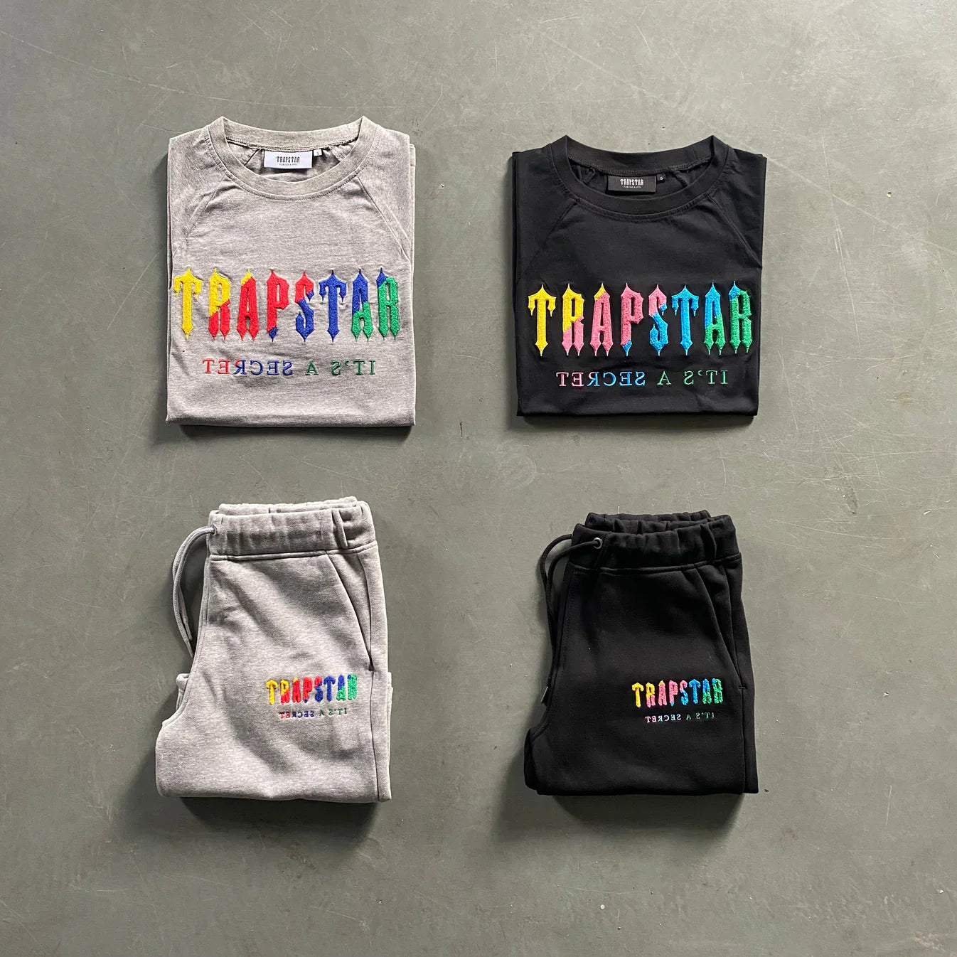 Trapstar Chenille Decoded Short Set - Grey/Black