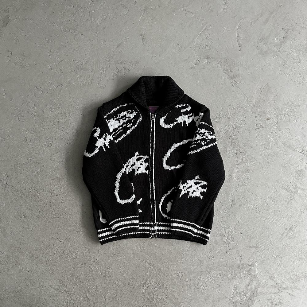 CORTEIZ Heavy Knit Jacquard Sweater - Black