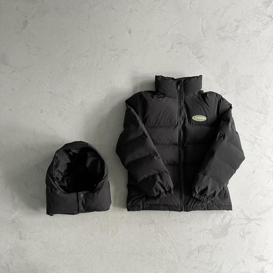Trapstar Hyperdrive Detachable Hooded Puffer Jacket - Black/Lime