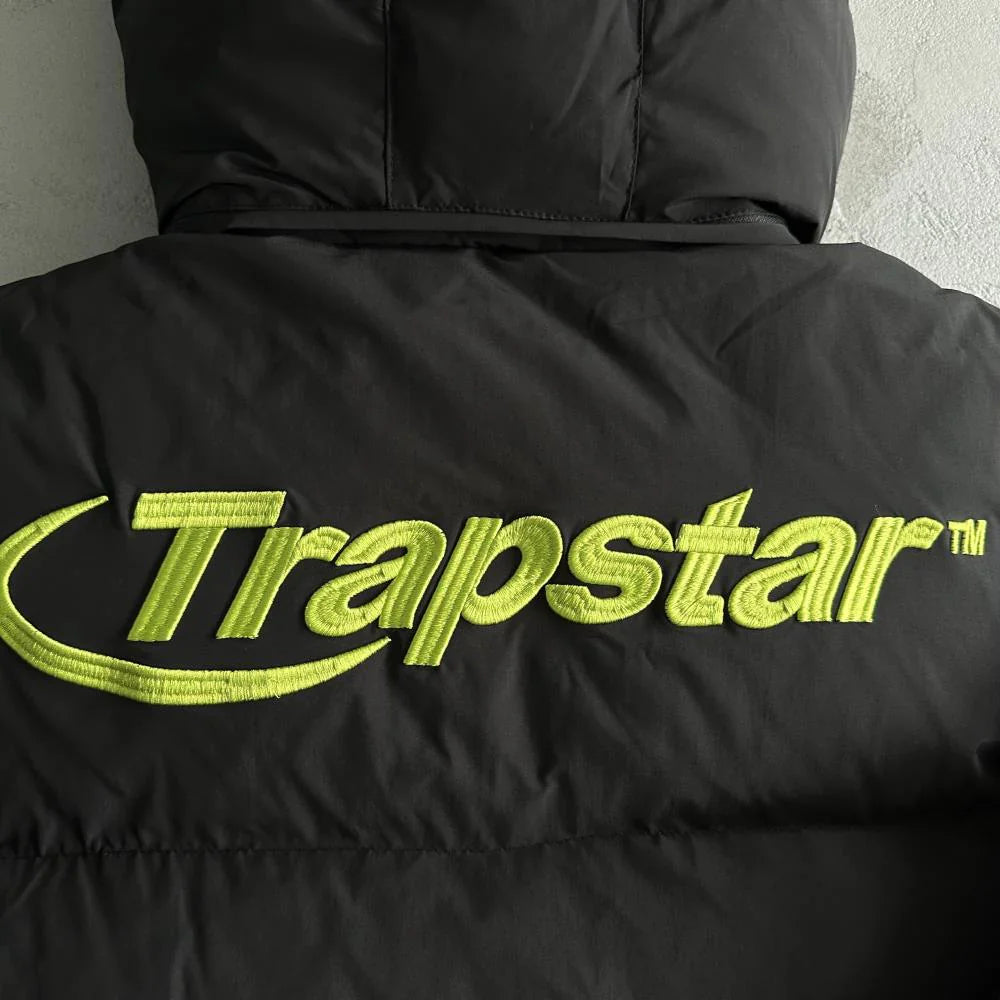 Trapstar Hyperdrive Detachable Hooded Puffer Jacket - Black/Lime