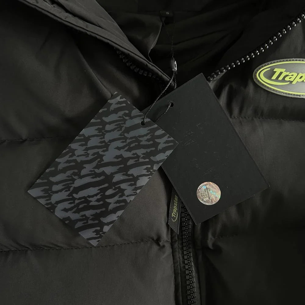 Trapstar Hyperdrive Detachable Hooded Puffer Jacket - Black/Lime