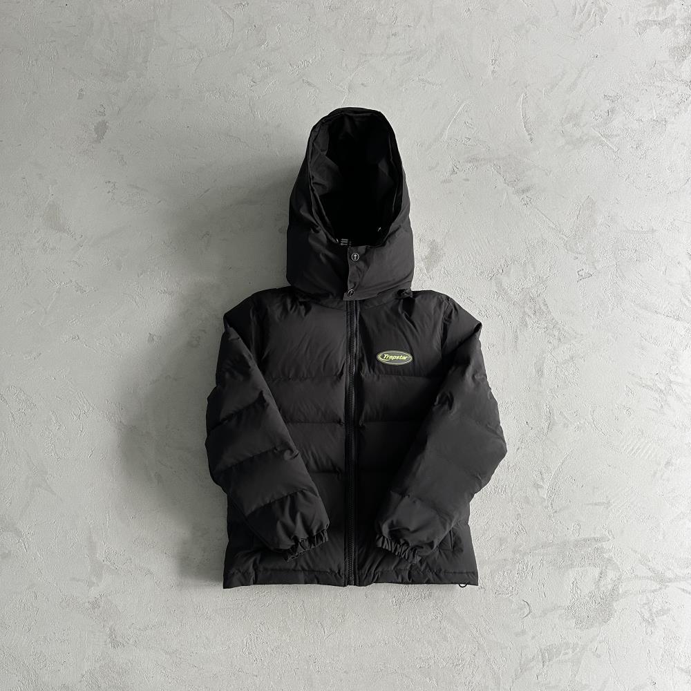 Trapstar Hyperdrive Detachable Hooded Puffer Jacket - Black/Lime