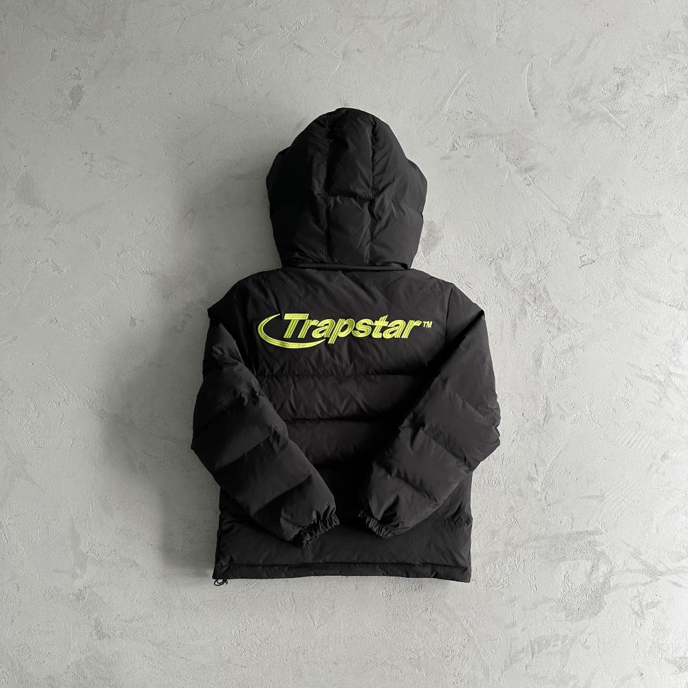 Trapstar Hyperdrive Detachable Hooded Puffer Jacket - Black/Lime